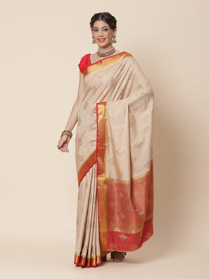 Zari Border Booti Art Handloom Woven Saree