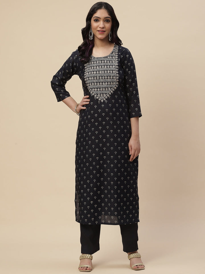 Printed Chanderi Kurta With Pants &amp; Dupatta