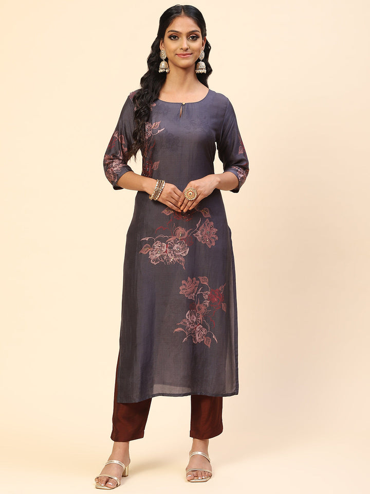 Floral Printed Cotton Kurta With Pants