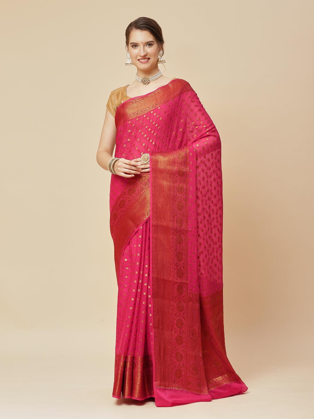 Antique Booti Chiffon Plain Saree