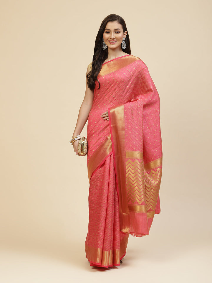 Zari Border Booti Handloom Woven Saree