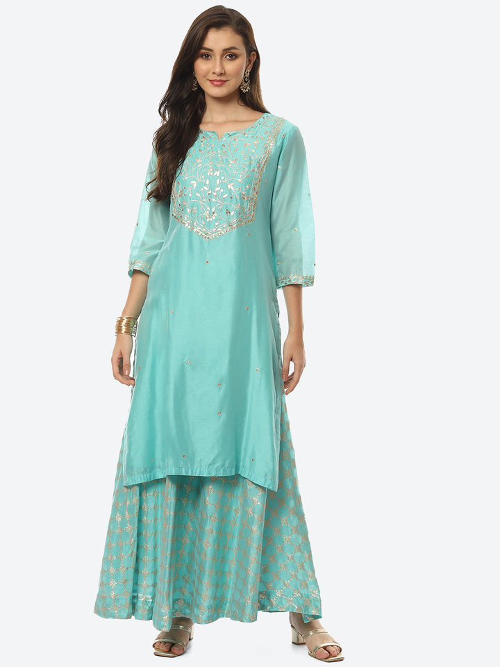 Embroidered Chanderi Kurta With Skirt