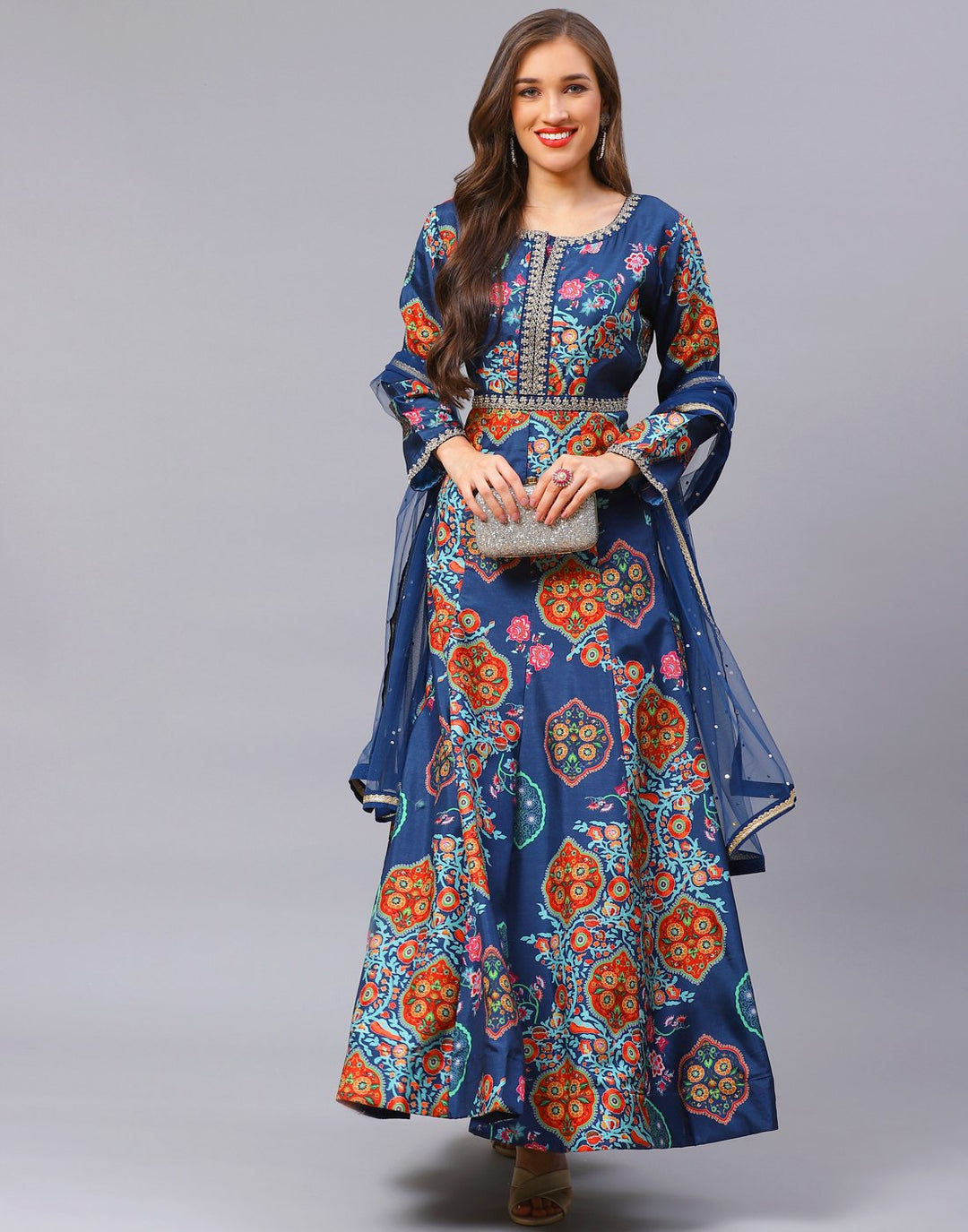 Navy Blue Anarkali Salwar Kameez Stitched Suit