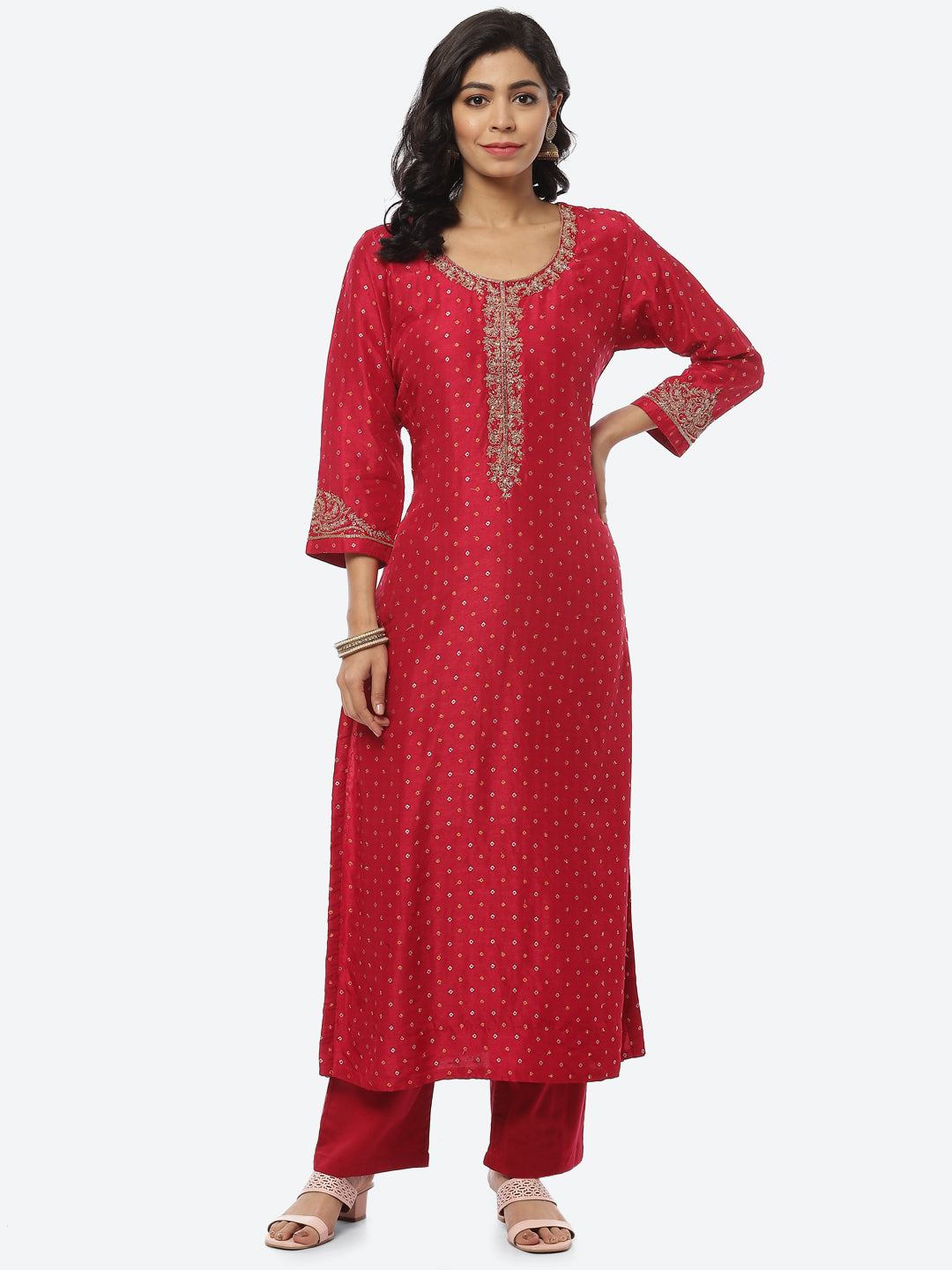 Printed Gota Patti Chanderi Kurti With Pant