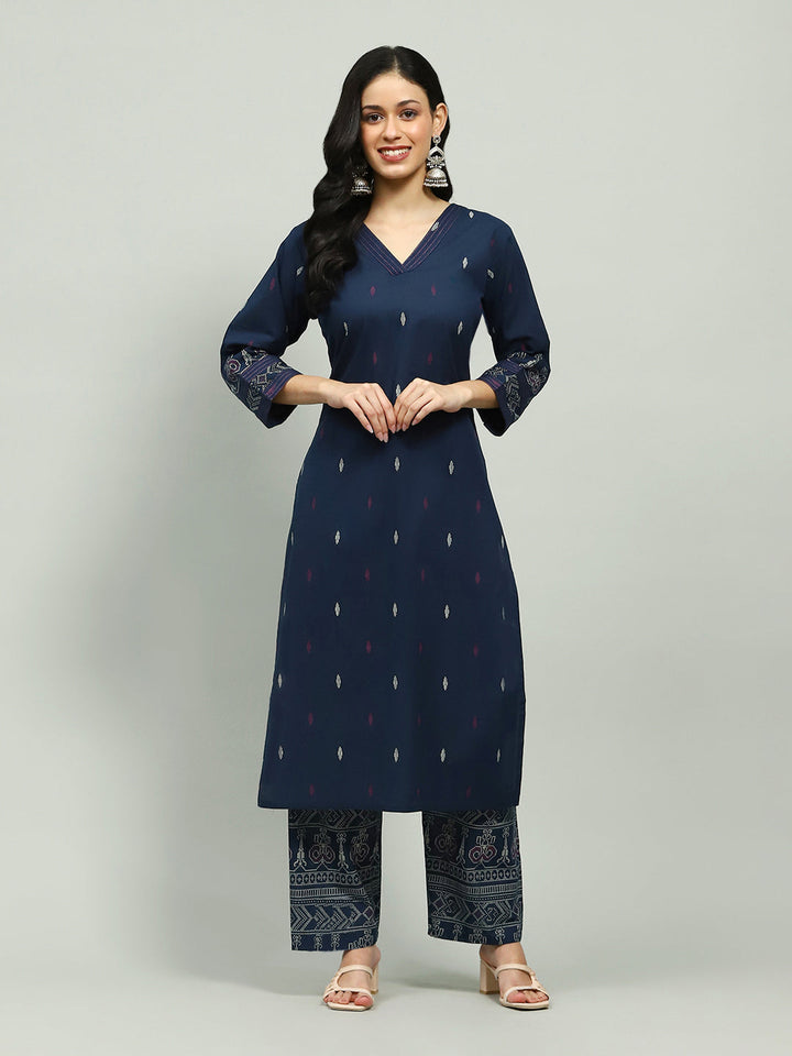 Plain Cotton Blend Kurta With Pants