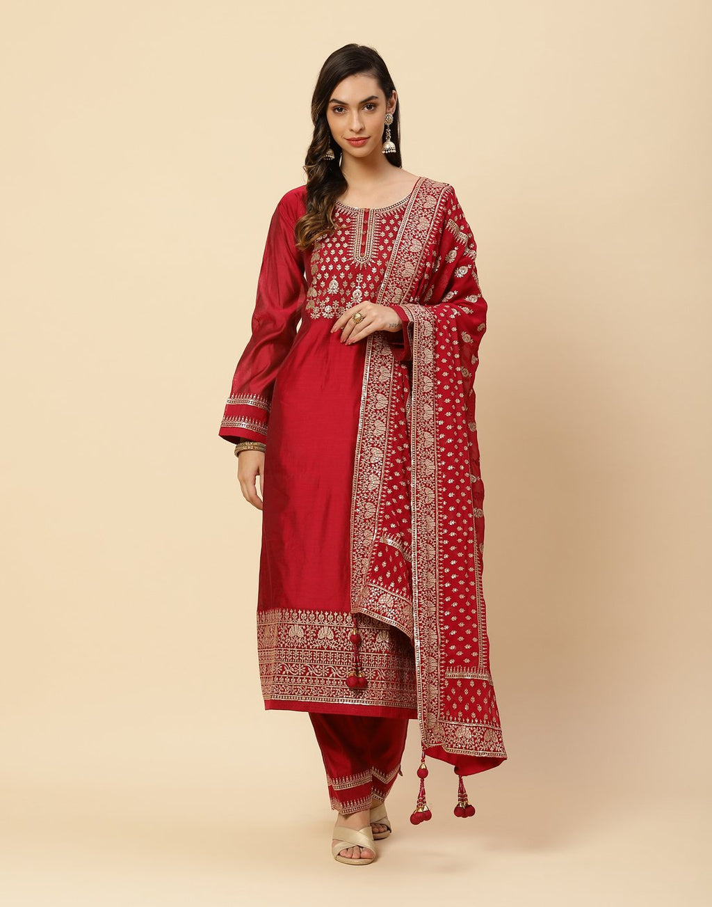 Embroidered Cotton Salwar Kameez Stitched Suit With Georgette Dupatta