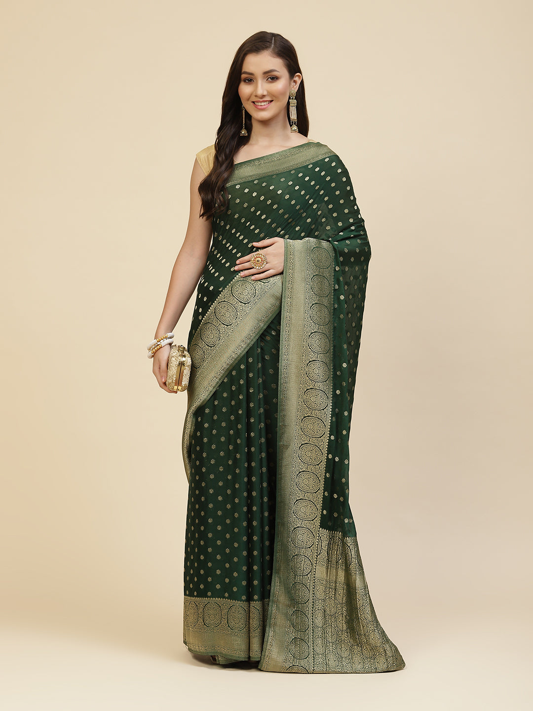 Zari Booti Crepe Plain Saree