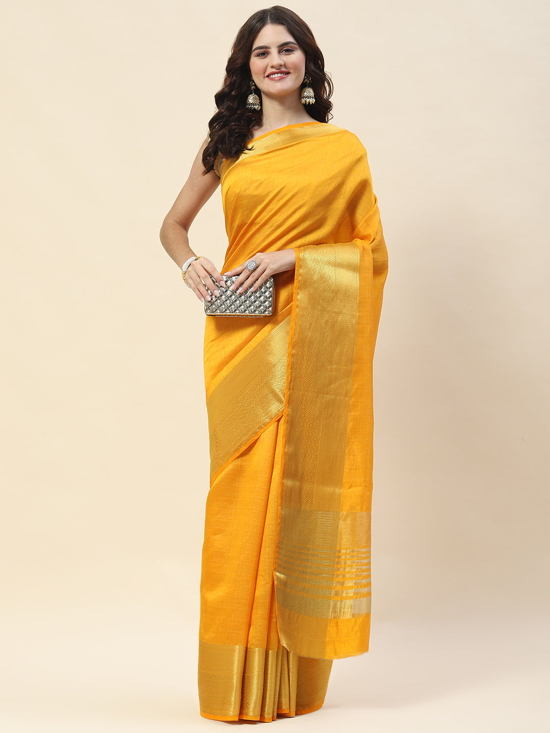 Plain Zari Border Woven Handloom Saree