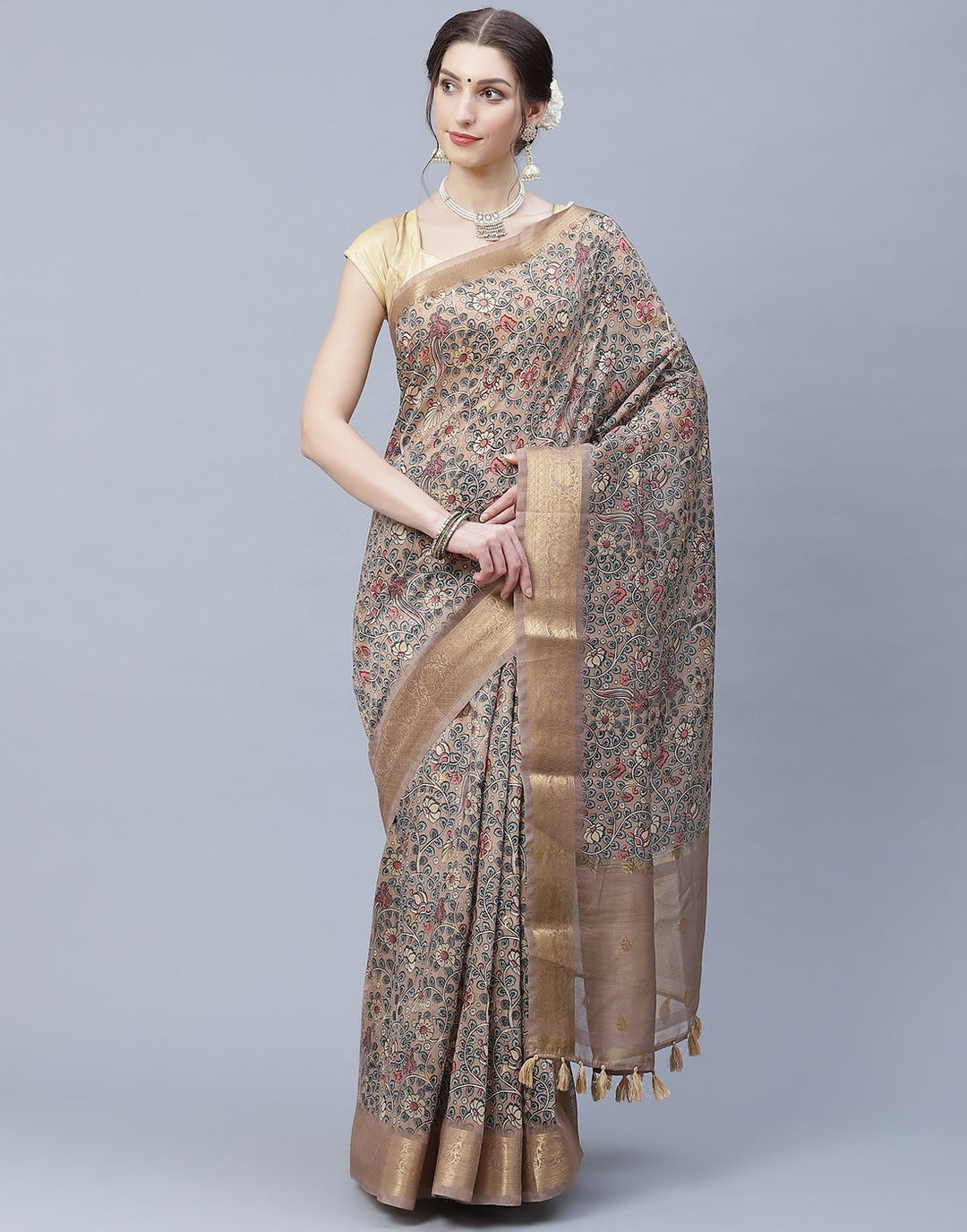 Floral Print Cotton Chanderi Saree