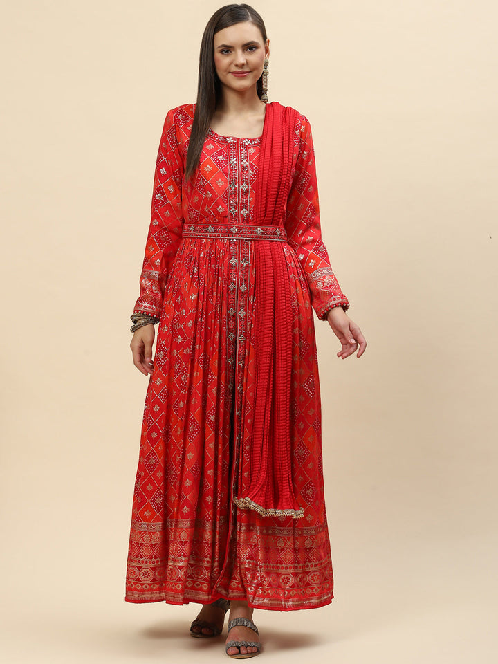 Banarasi Cotton Kurta With Pants &amp; Silk Dupatta