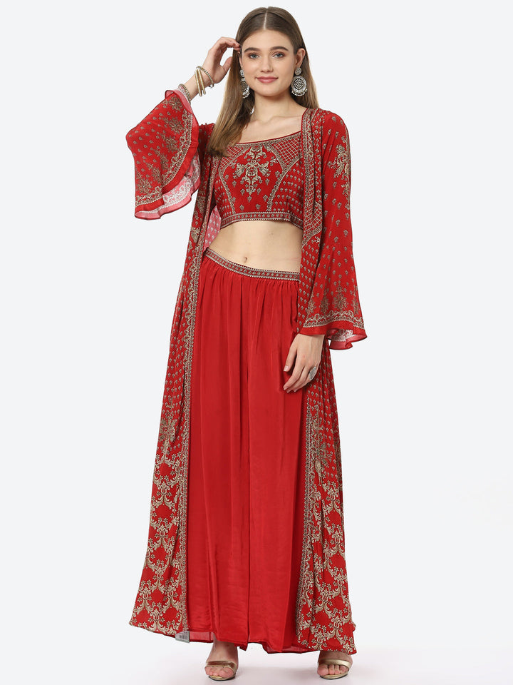 Digital Printed Crepe Kurti With Sharara &amp; Georgette Jacket