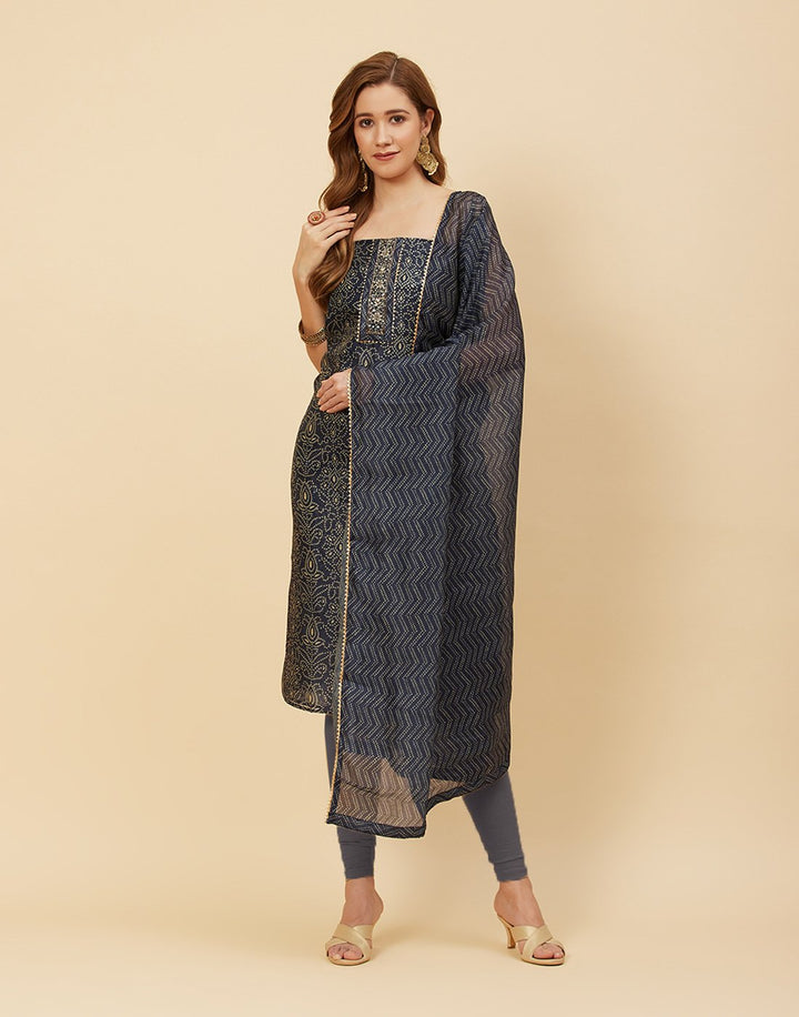 Printed Chanderi Suit Piece With Patch Work