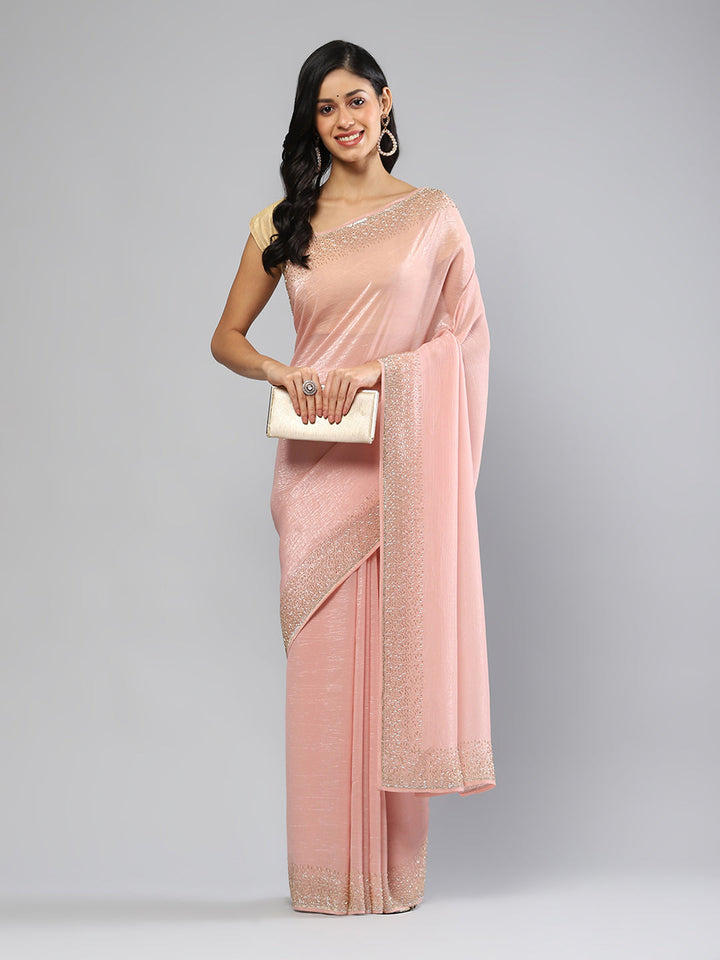 Swarovski Border Art-Chiffon Plain Saree