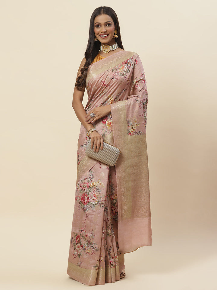 Digital Floral Printed Tussar Saree