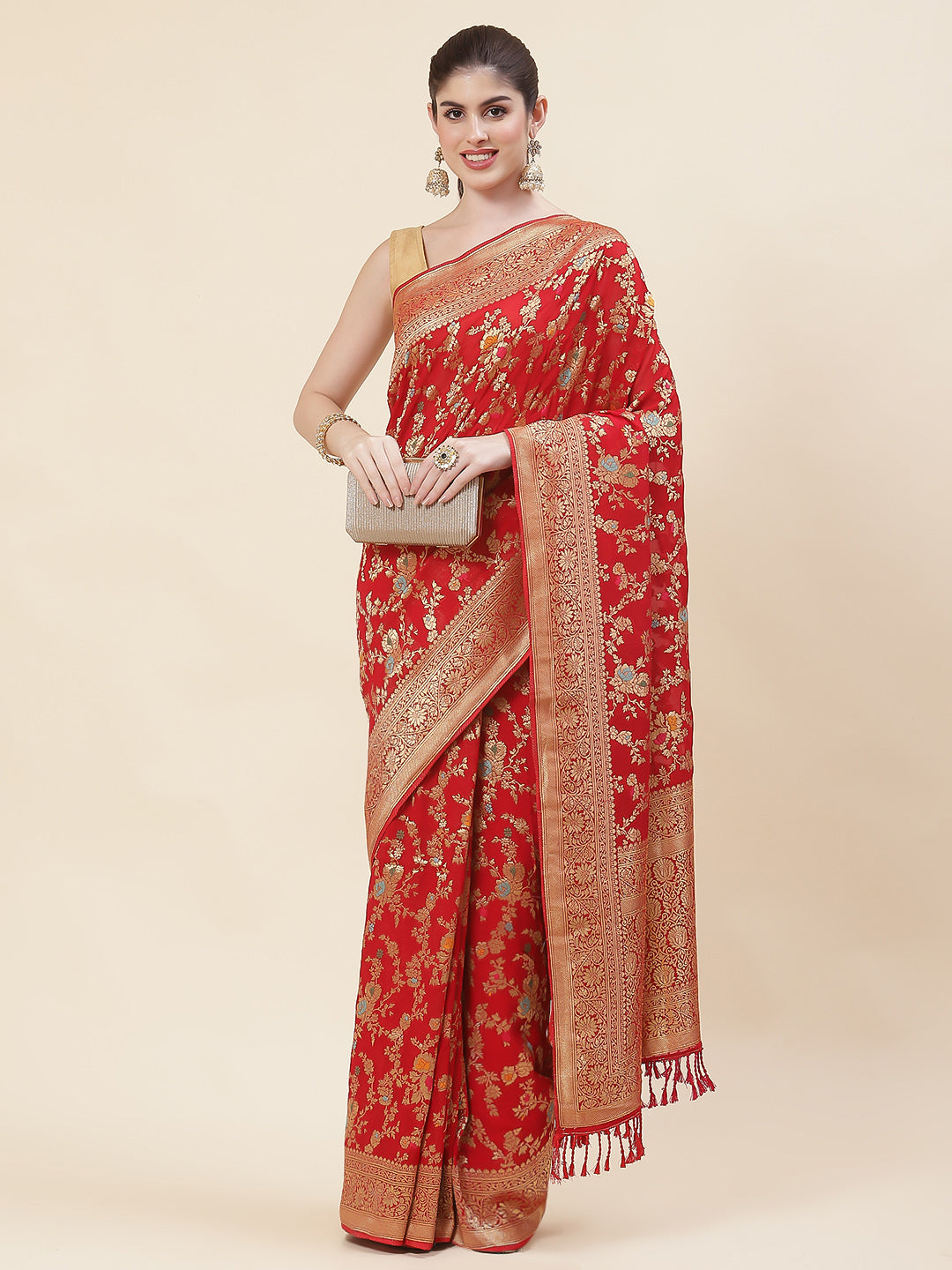 Floral Zari Jaal Georgette Plain Saree