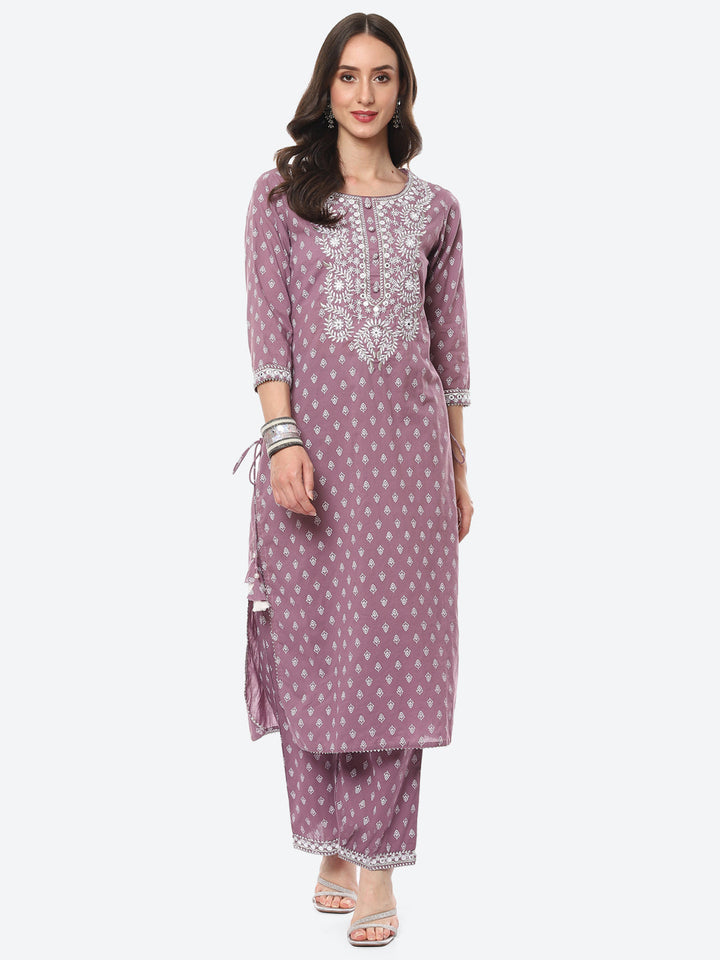 Resham Work Printed Cotton Kurta With Palazzo