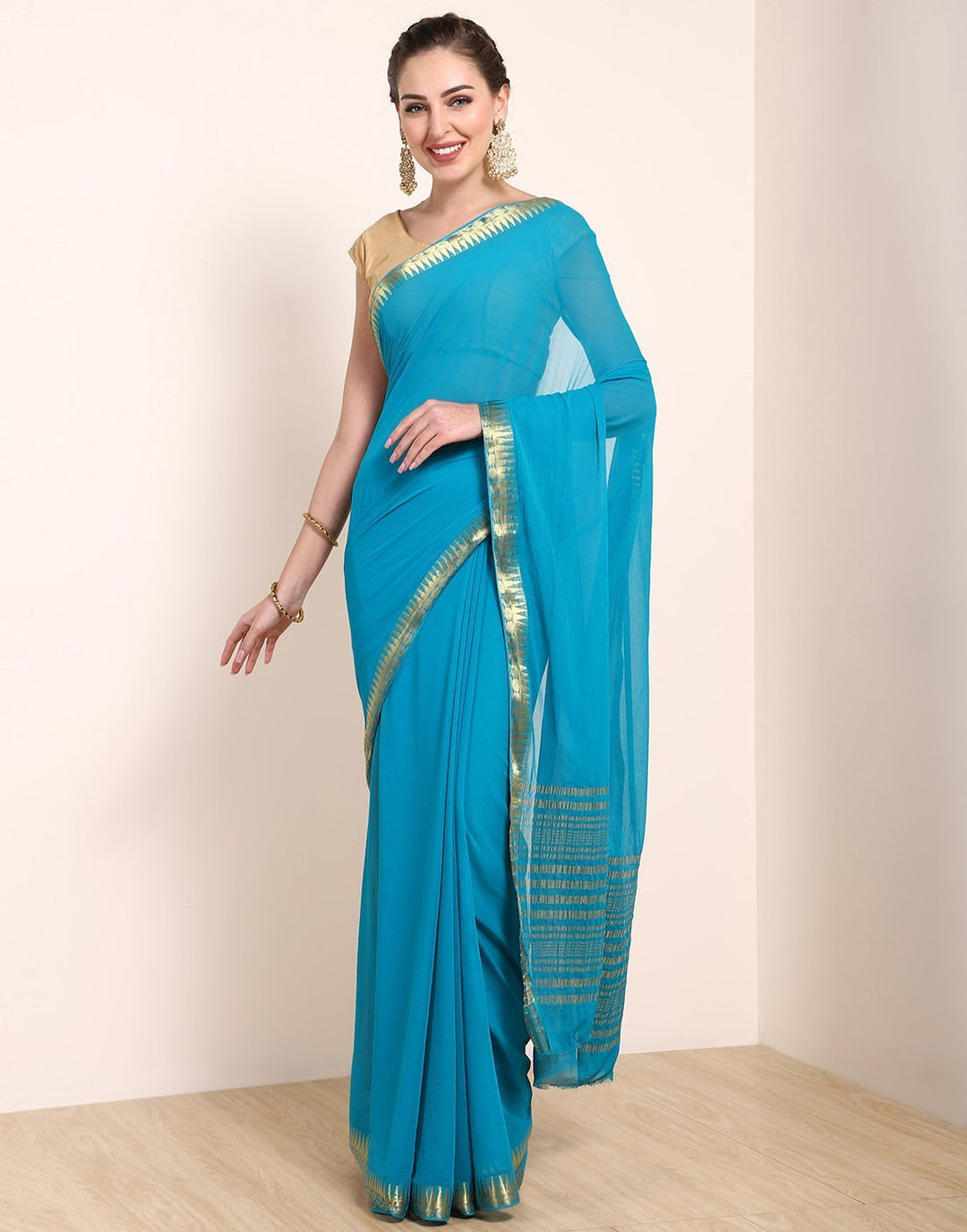 MBZ Meena Bazaar-Navy Blue Art Chiffon Saree