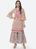 Leheriya Printed Gota Work Cotton Kurti With Sharara