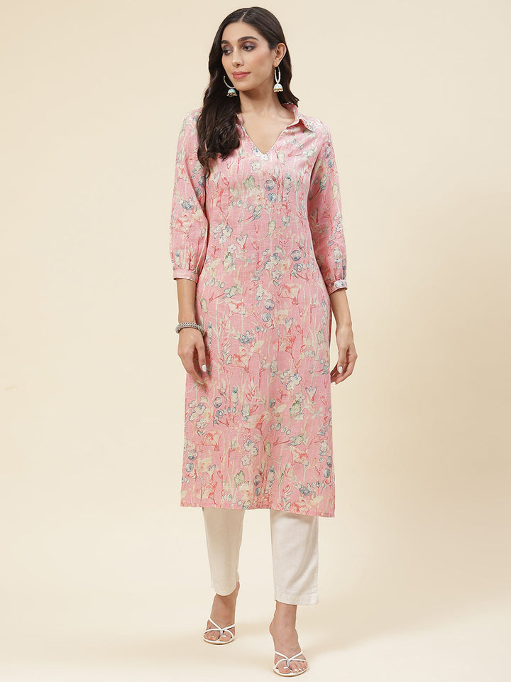 Floral Printed Muslin Kurta