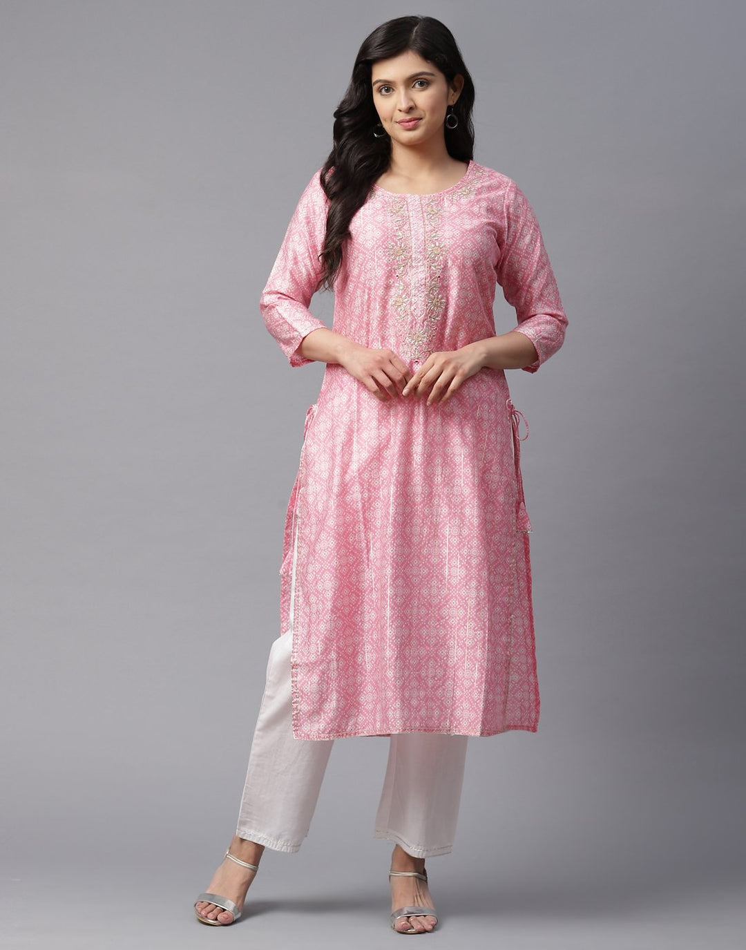 Printed Kurti Pant Set with Gota Work