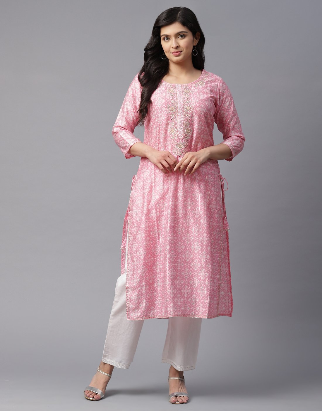 Printed Kurti Pant Set with Gota Work