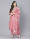 Peach Pink and Yellow Cotton Chanderi Salwar Kameez