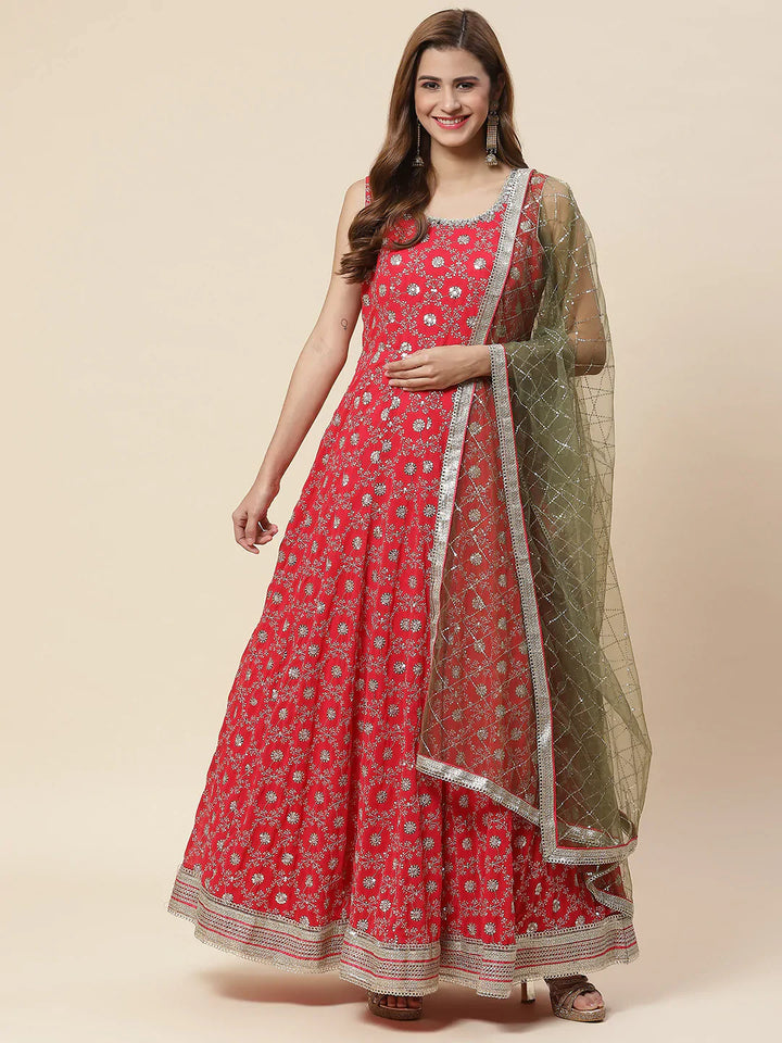 Sequin Embroidered Georgette Kurta With Dupatta