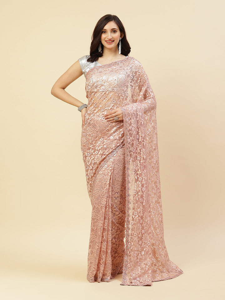 Stone Work Embroidered Lace Saree