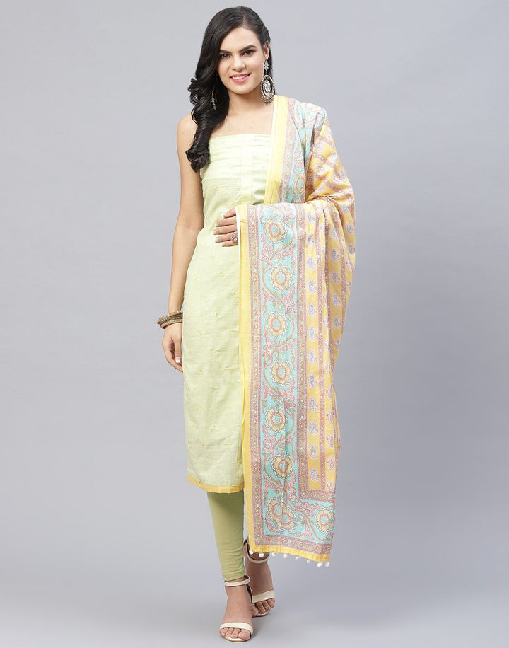 Cotton Embroidered Suit piece with printed dupatta
