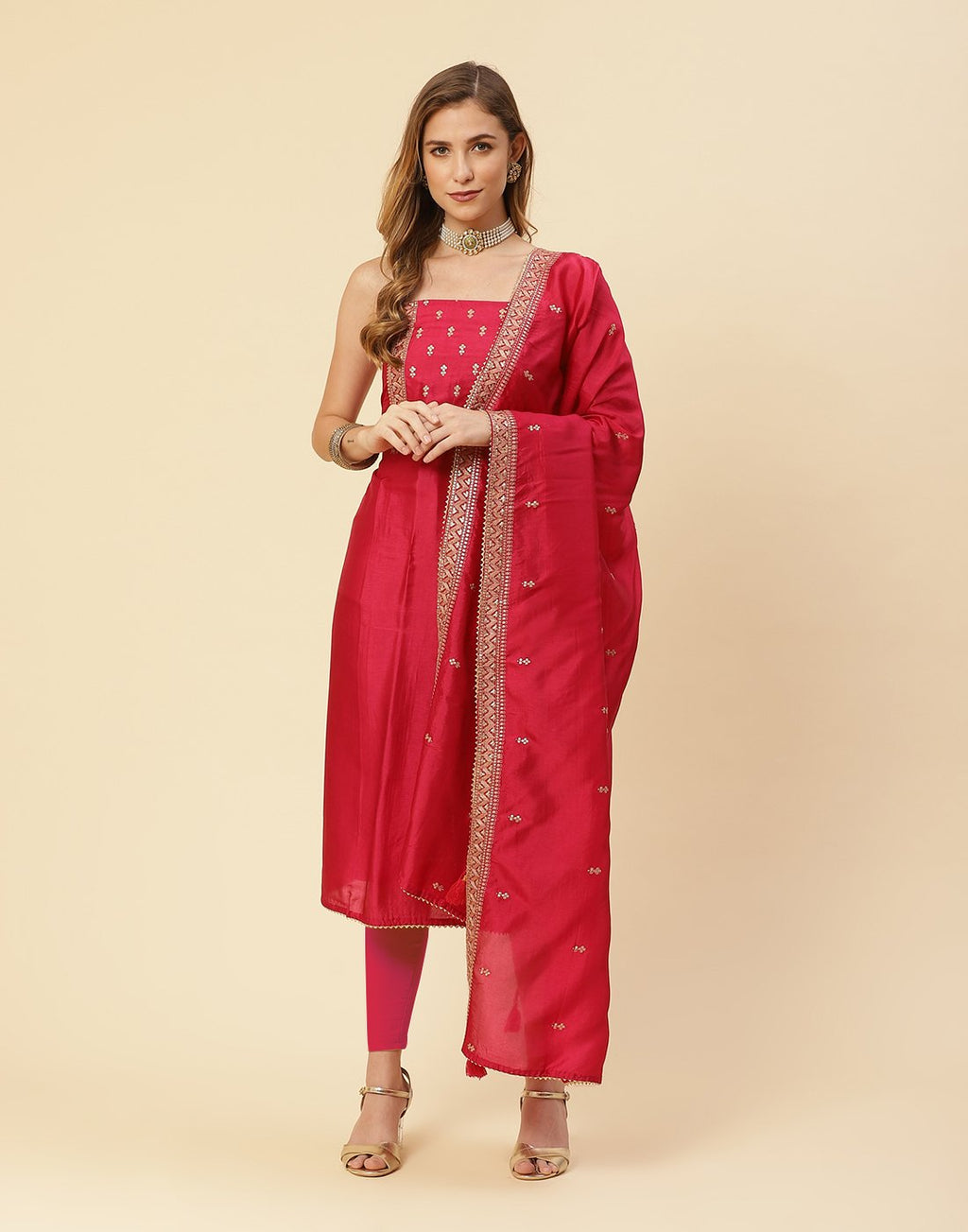 Embroidered Art Handloom Suit Piece With Art Silk Dupatta