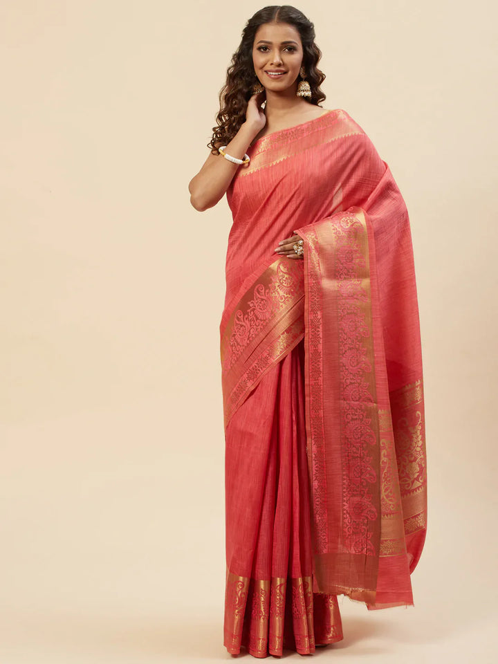 Plain Zari Border Handloom Woven Saree