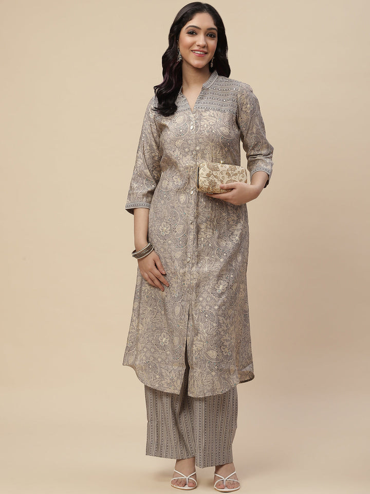 Sequin Crepe Kurta With Pants