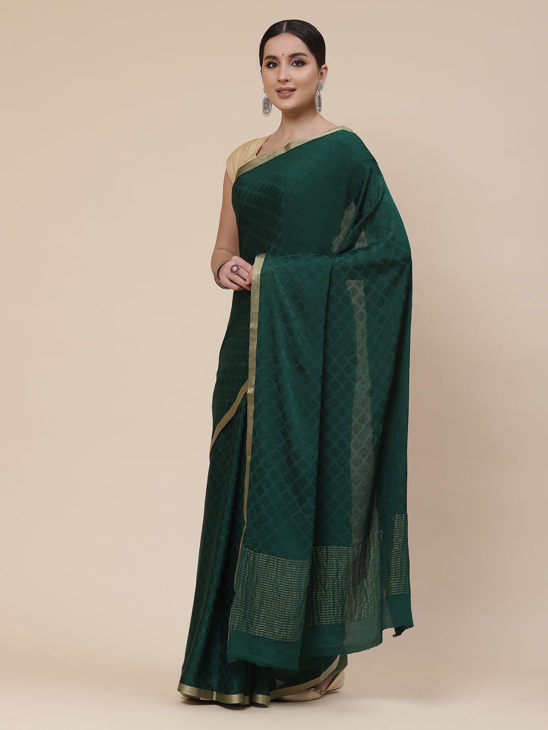 Piped Border Crepe Plain Saree
