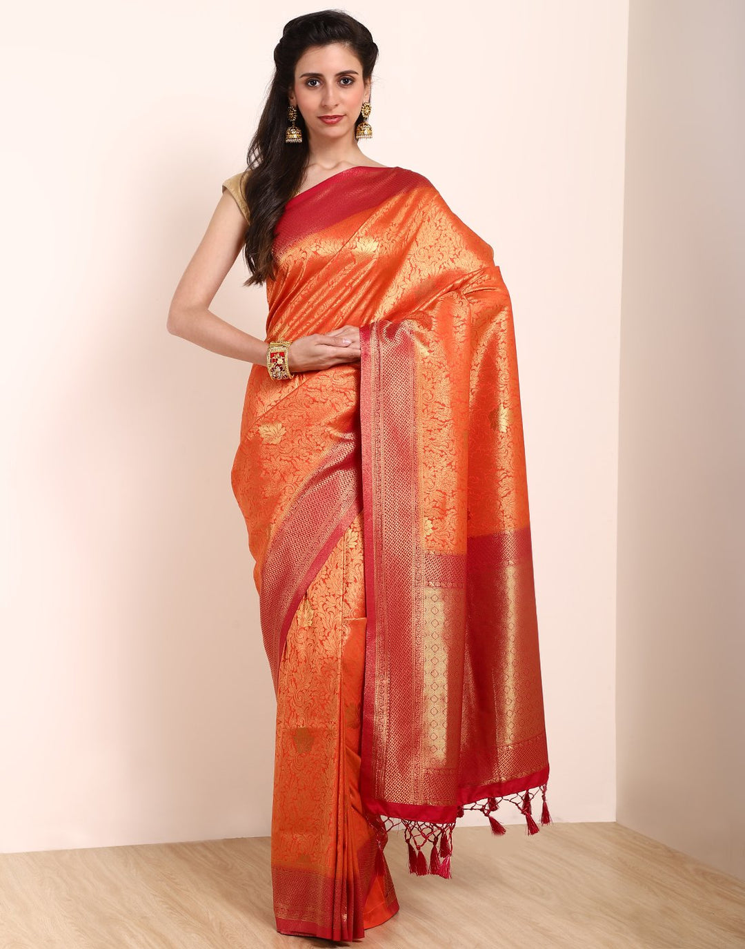 Orange Art Handloom Saree