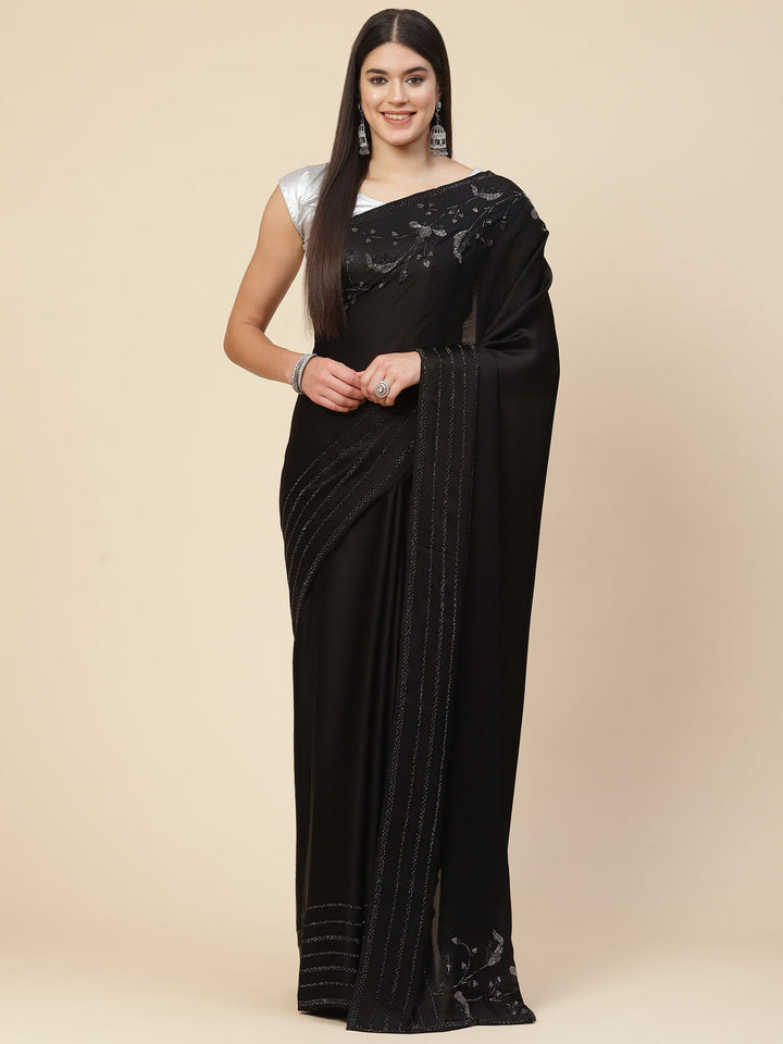 Stone Work Embroidered Satin Saree