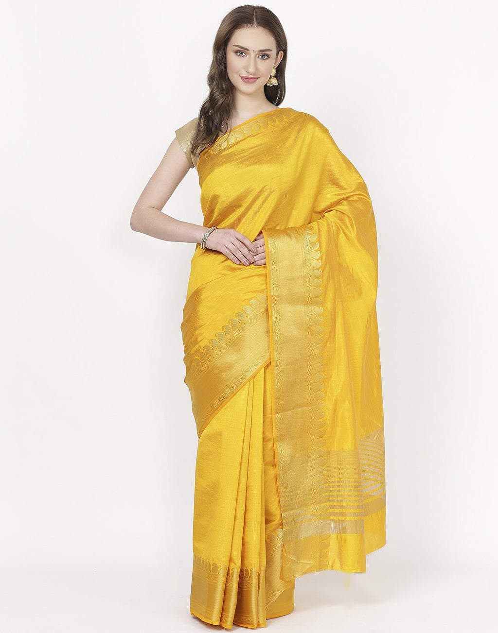 MBZ Meena Bazaar-Mustard Art Handloom Saree