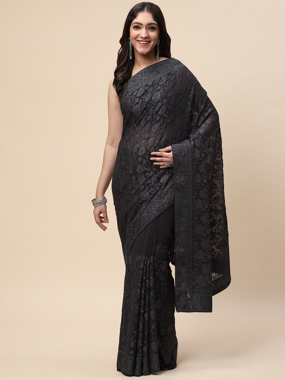 Floral Resham Jaal Embroidered Georgette Saree