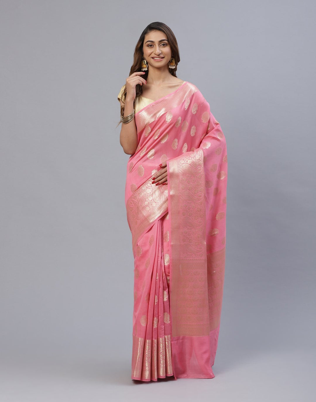 Woven Cotton Saree With Zari Border