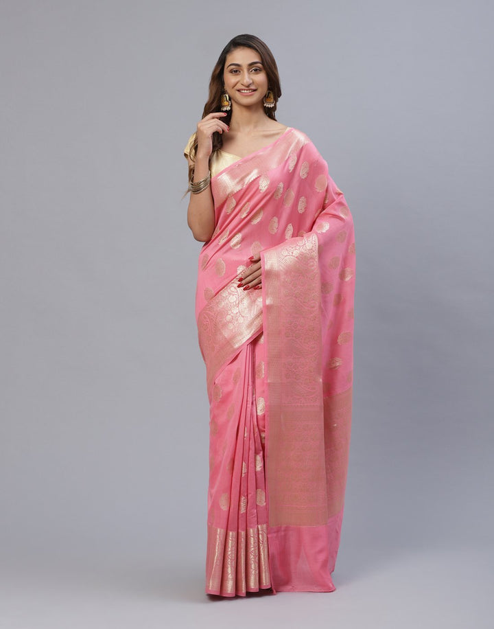 Woven Cotton Saree With Zari Border