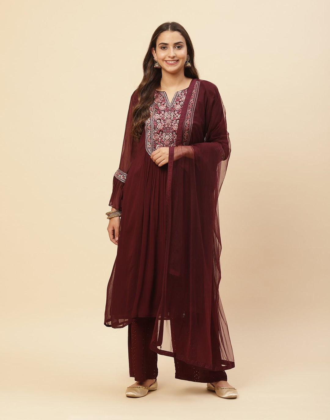 Resham Booti Embroidered Georgette Stitched Salwar Kameeez With Dupatta