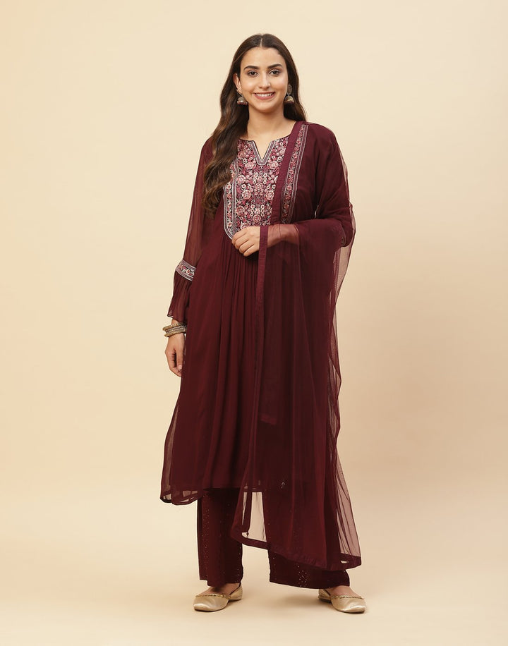 Resham Booti Embroidered Georgette Stitched Salwar Kameeez With Dupatta
