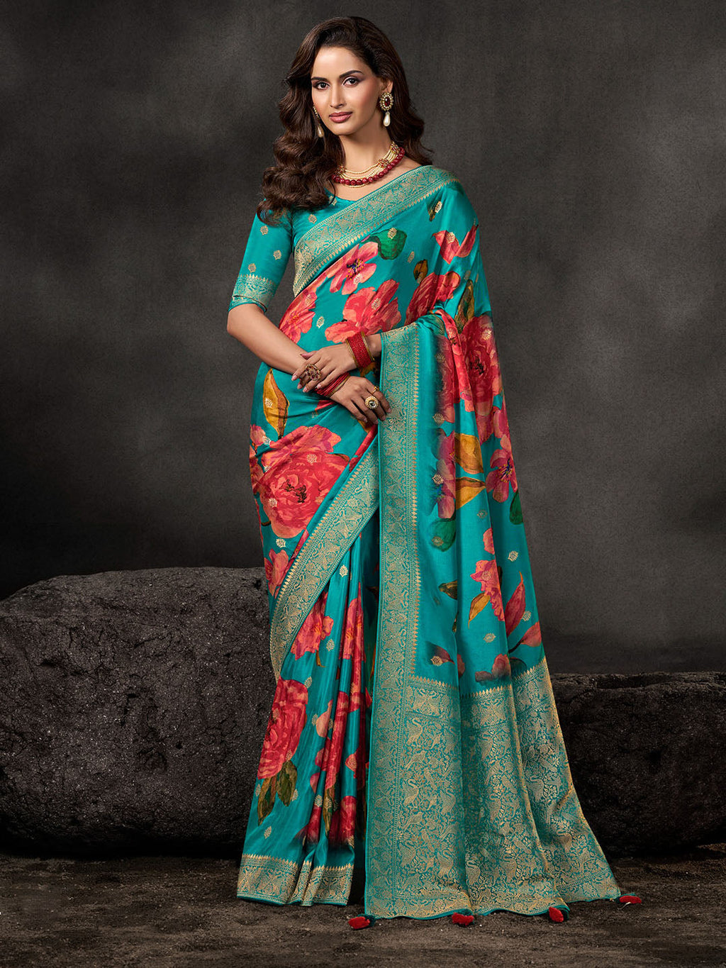 Floral Printed Dola Silk Saree