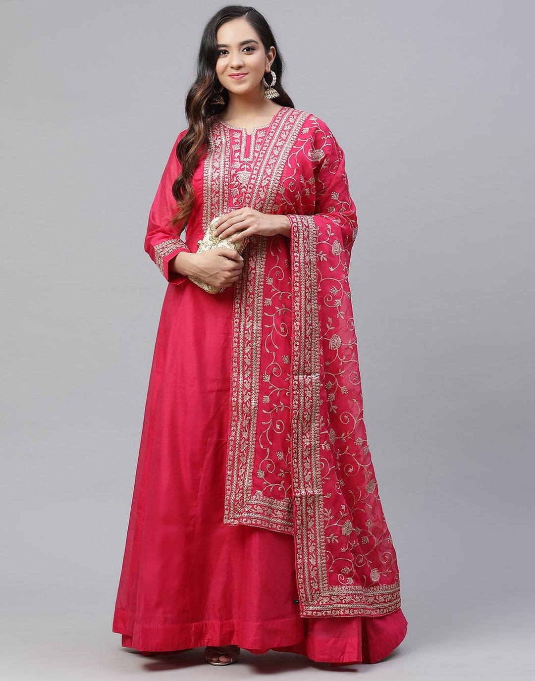 Embroidered Cotton Chanderi Salwar Kameez Stitched Suit With Georgette Dupatta