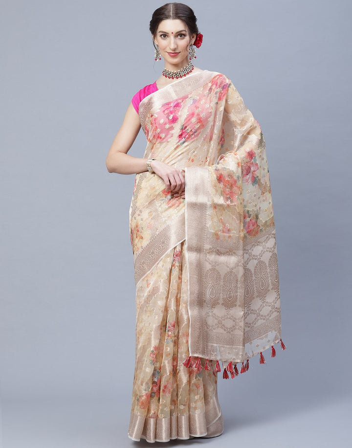 Digital Floral Printed Organza Saree