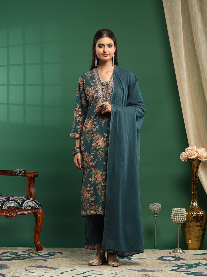 Printed Cotton Blend Kurta With Pant &amp; Dupatta