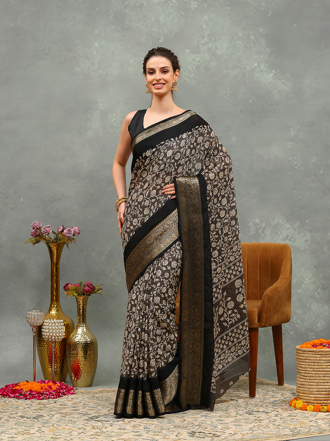 Floral Printed Art Silk Saree