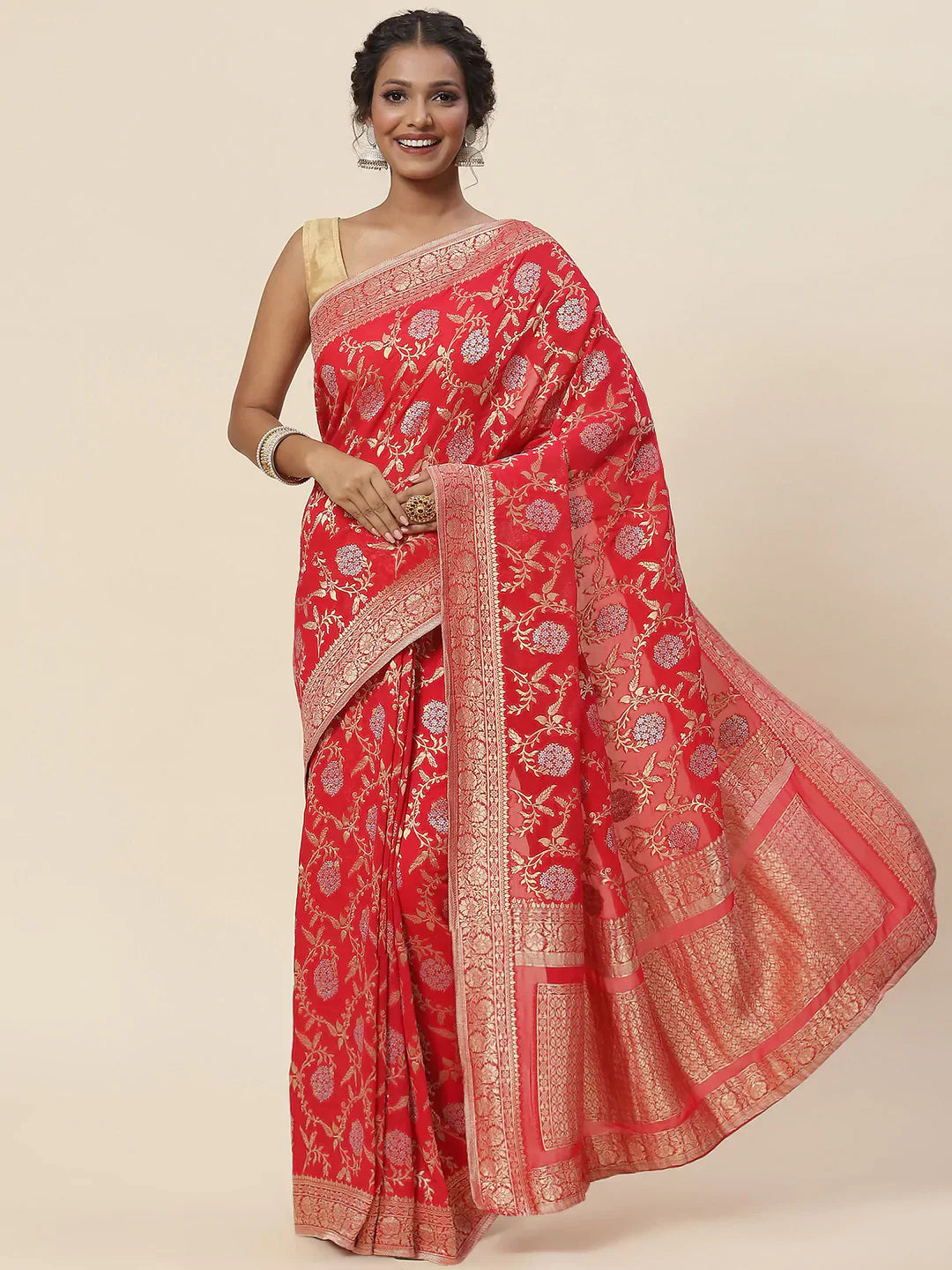 Zari Border Booti Handloom Woven Saree