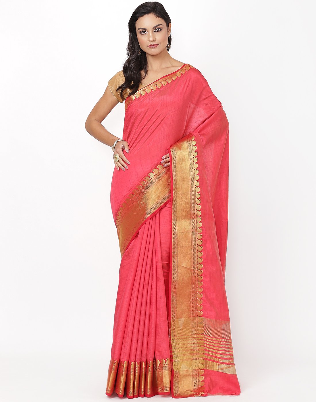 MBZ Meena Bazaar-Pink Art Handloom Saree