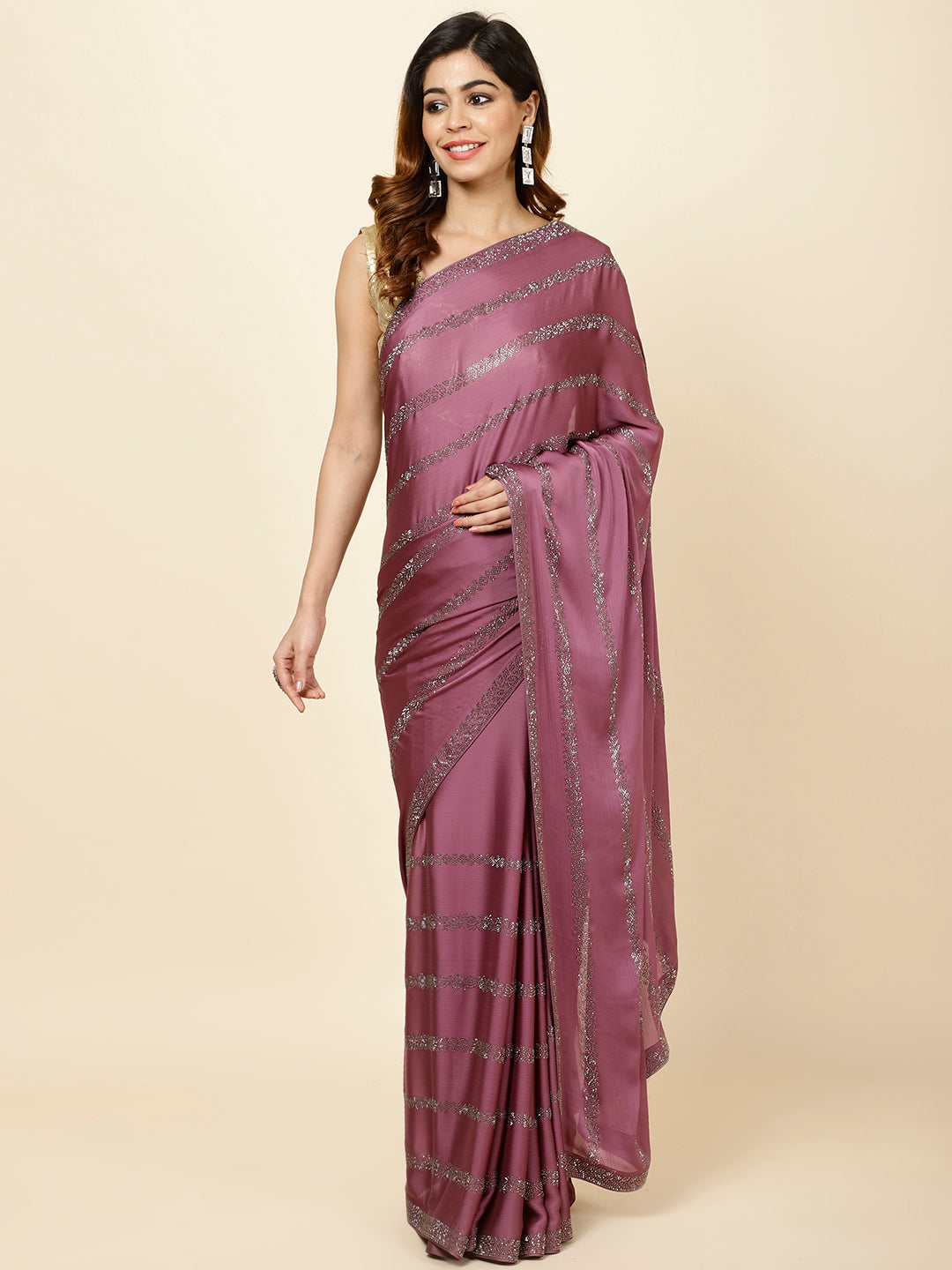Stone Embroidered Chiffon Saree