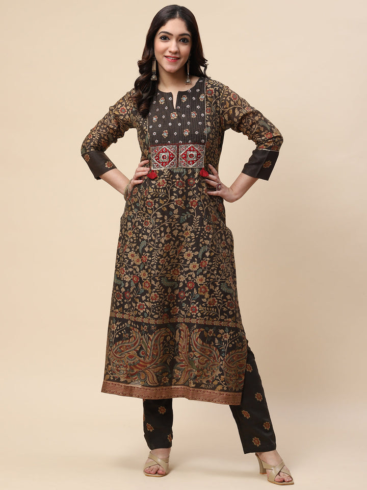 Printed Chanderi Kurta With Pants